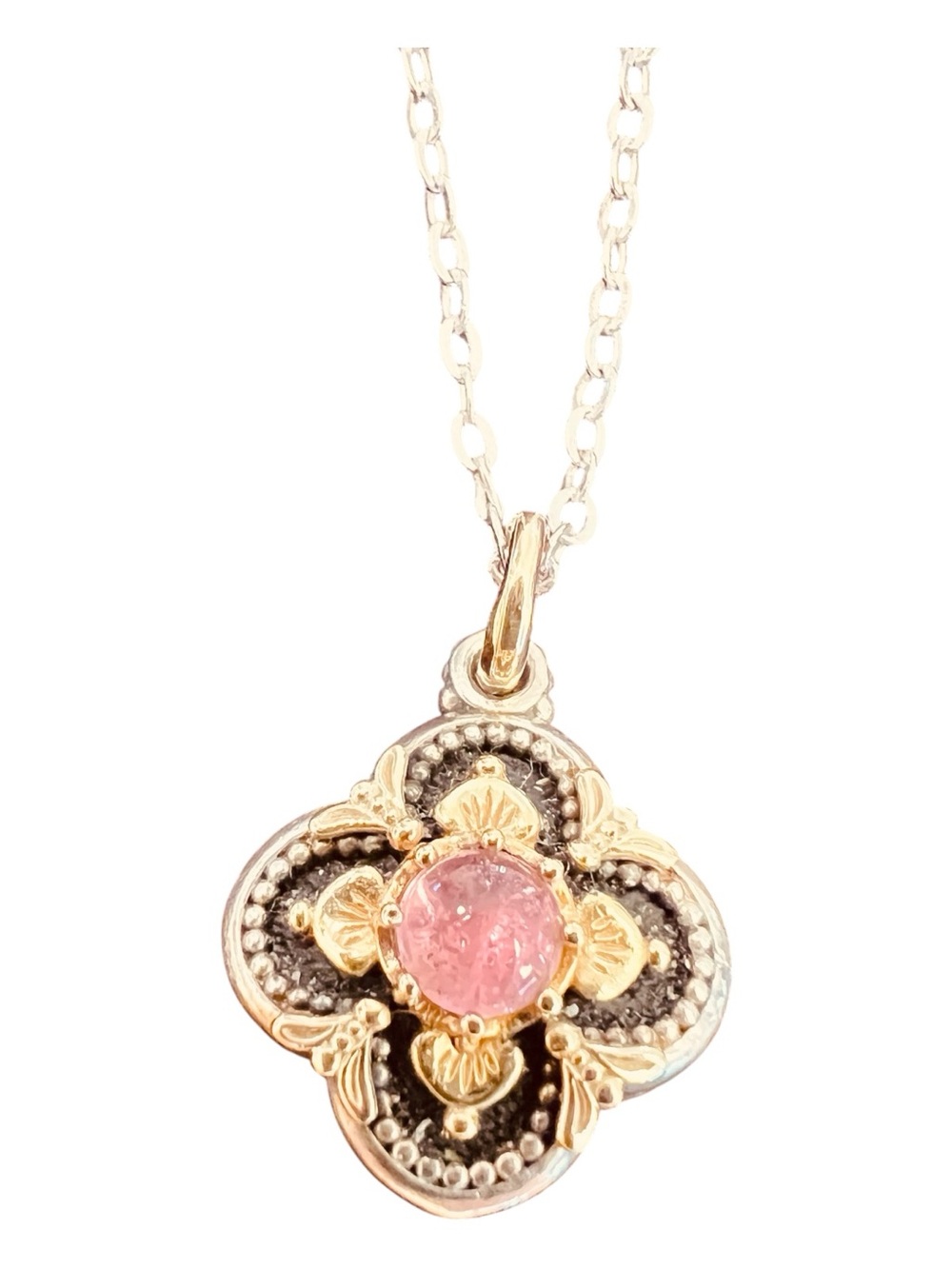 Konstantino Pink Tourmaline Clover Pendant Necklace 925 Silver 18K Gold 20”